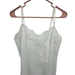 Vintage Wonder Maid White Full Slip Dress 38 L Floral Lace Vtg‎ USA Cotton Blend